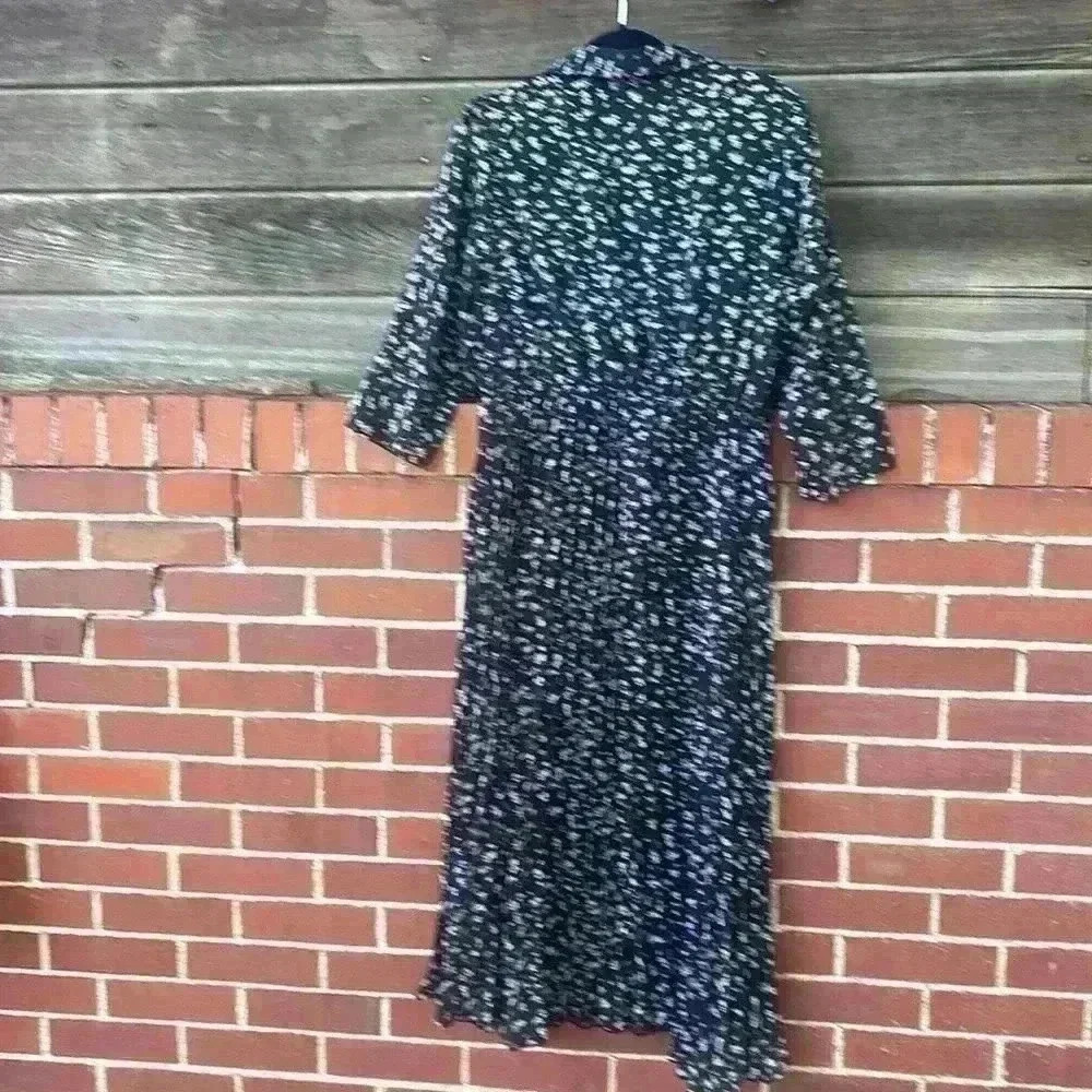 Vintage pleated black dress with purple flowers - Picture 5 of 5